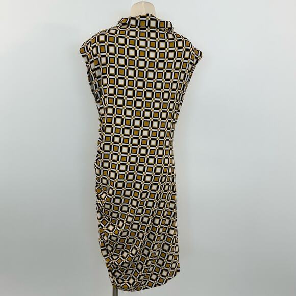 Anthropologie Maya Ruched Mini Dress Cowl-Neck Stretch Printed Gold White 1X NWT - Picture 7 of 12